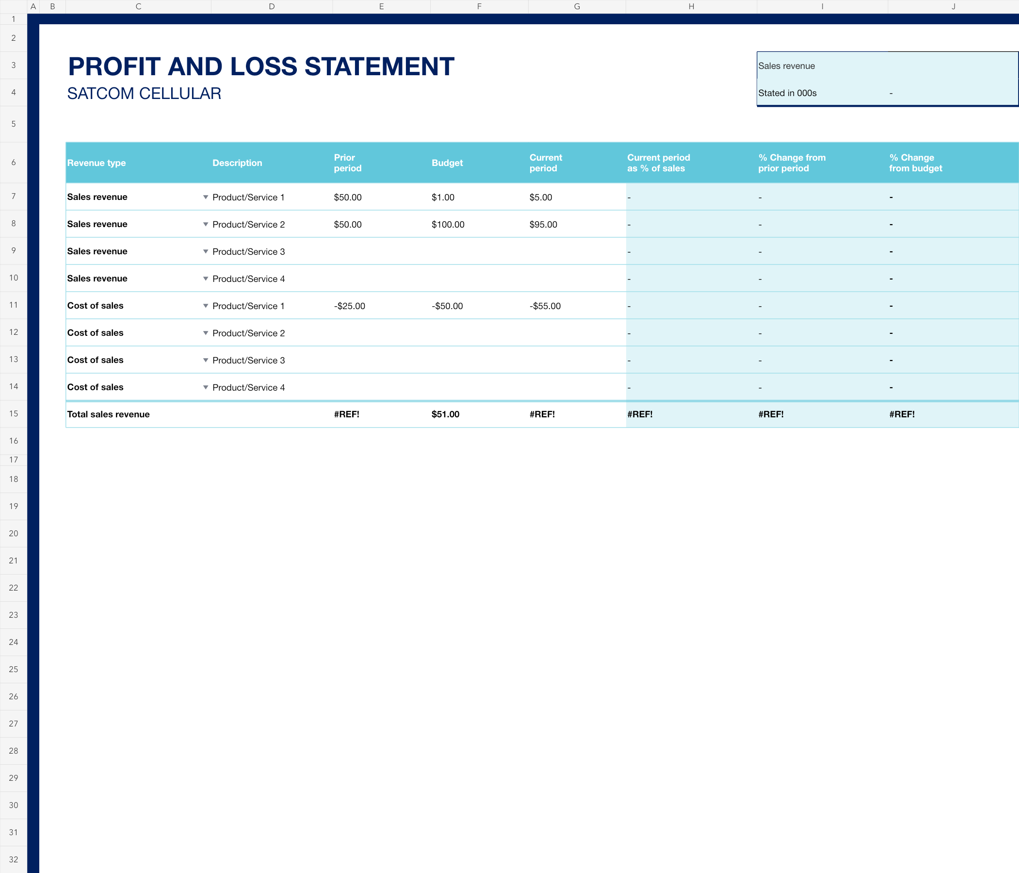Supplied Sales reference worksheet
